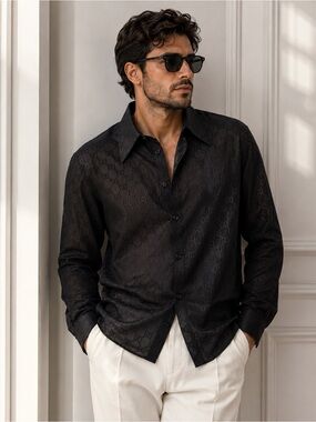 Gucci Black Monogram Long-Sleeve Button-Down Shirt